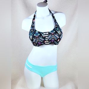 NWOT PINK Victoria's Secret Strappy Chevron Bikini Green & Blue Large/Medium